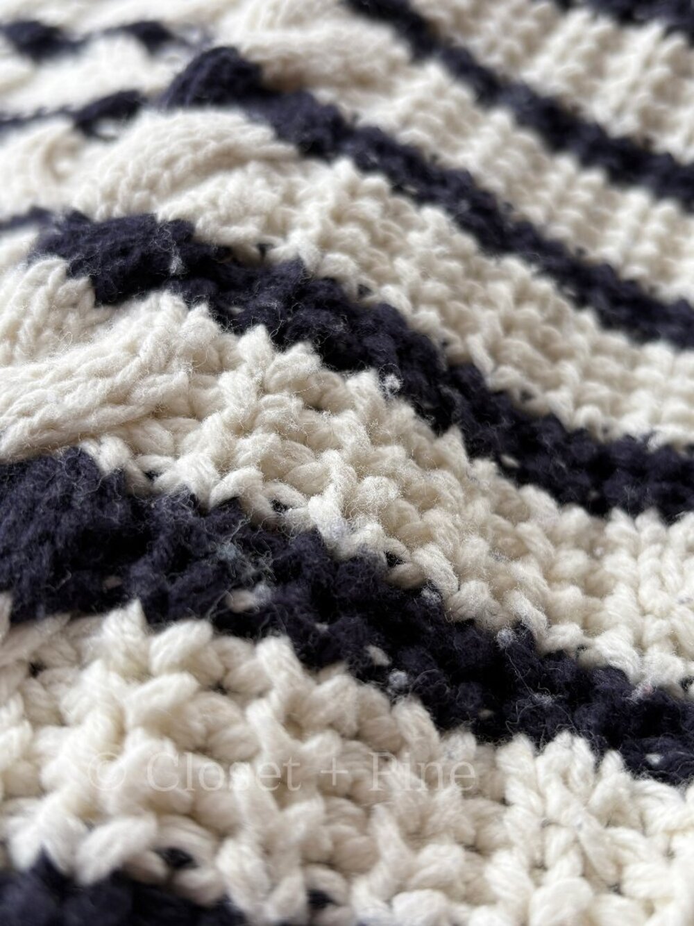 Sezane Sean‎ Cardigan Navy Ecru Striped Size Small Cotton Wool Cable Knit - Picture 8 of 16